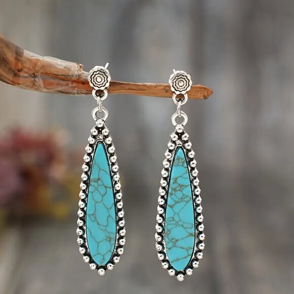 Tear drop earrings w/ turquoise stones main image 1